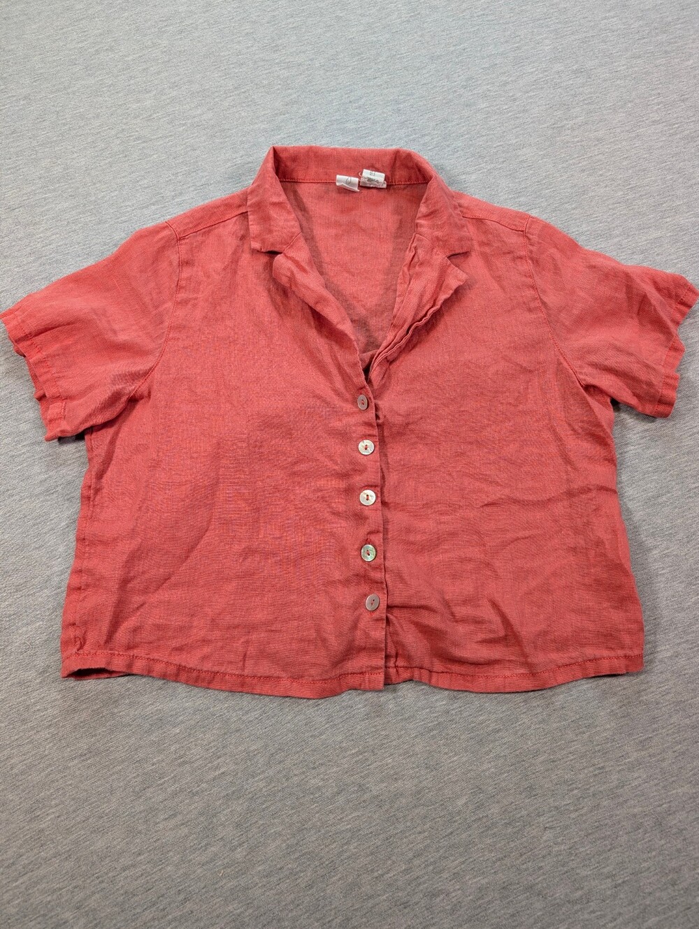 Joie Womens Coral 100% Linen Short Sleeve Camp Collar Button Down Shirt Small